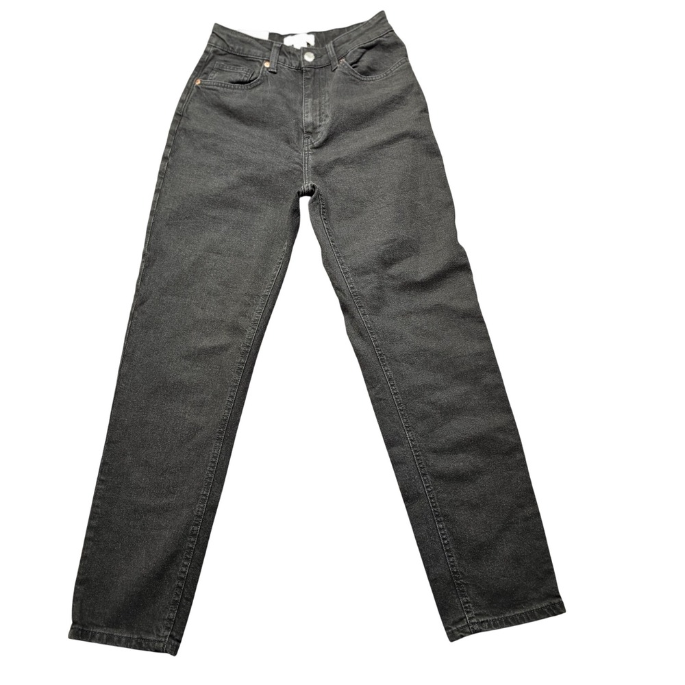 NWT H&M Women's High Waist Mom Jeans Washed Black Ankle Tapered Size US4 EUR 36
